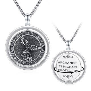 Sterling Silver Saint Michael Pendant Necklace with Engraved Word-44