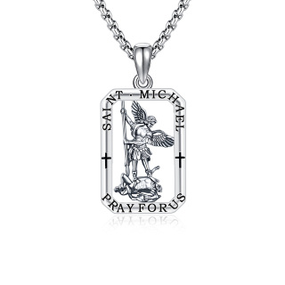 Sterling Silver Saint Michael Pendant Necklace with Engraved Word-8