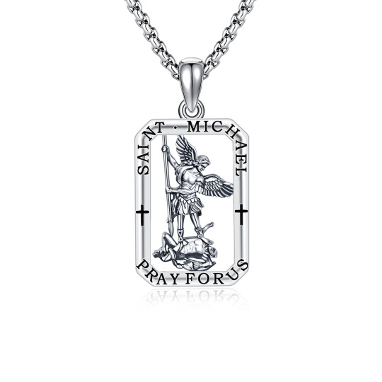 Sterling Silver Saint Michael Pendant Necklace with Engraved Word