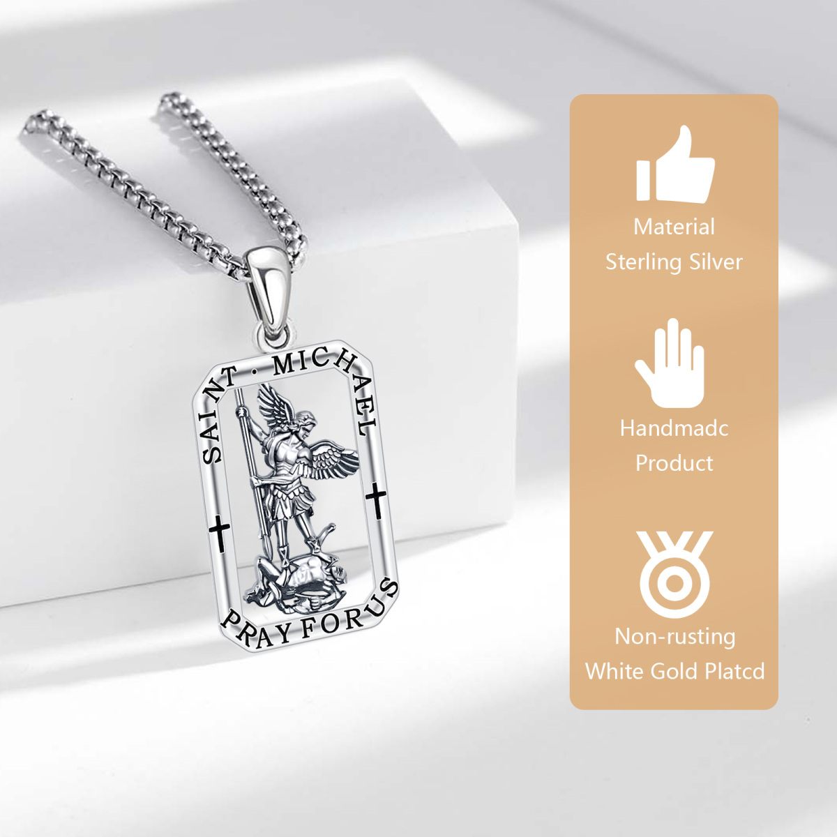 Collier pendentif Saint Michel en argent avec mot gravé-5