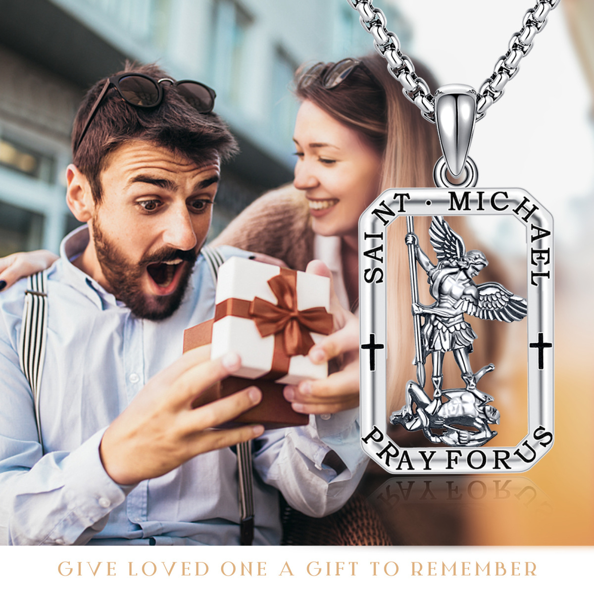 Collier pendentif Saint Michel en argent avec mot gravé-6