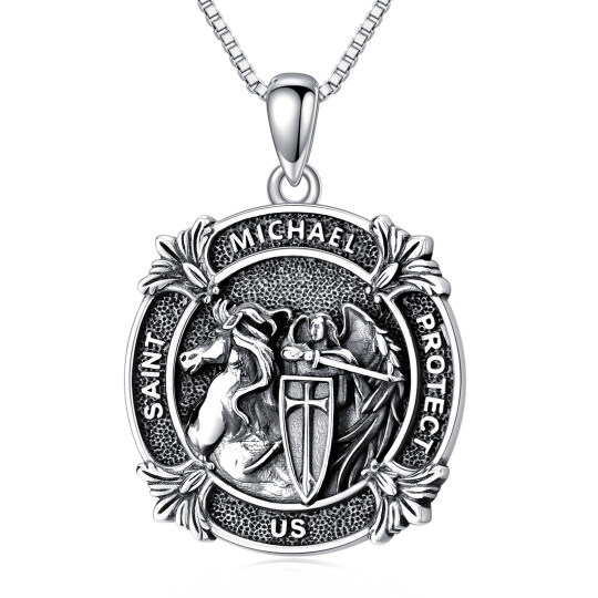 Sterling Silver Saint Michael Pendant Necklace with Engraved Word