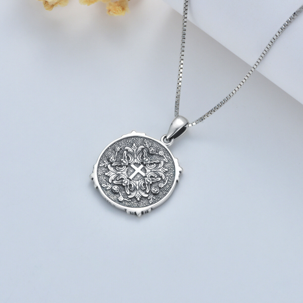 Sterling Silver Saint Michael Pendant Necklace with Engraved Word-4