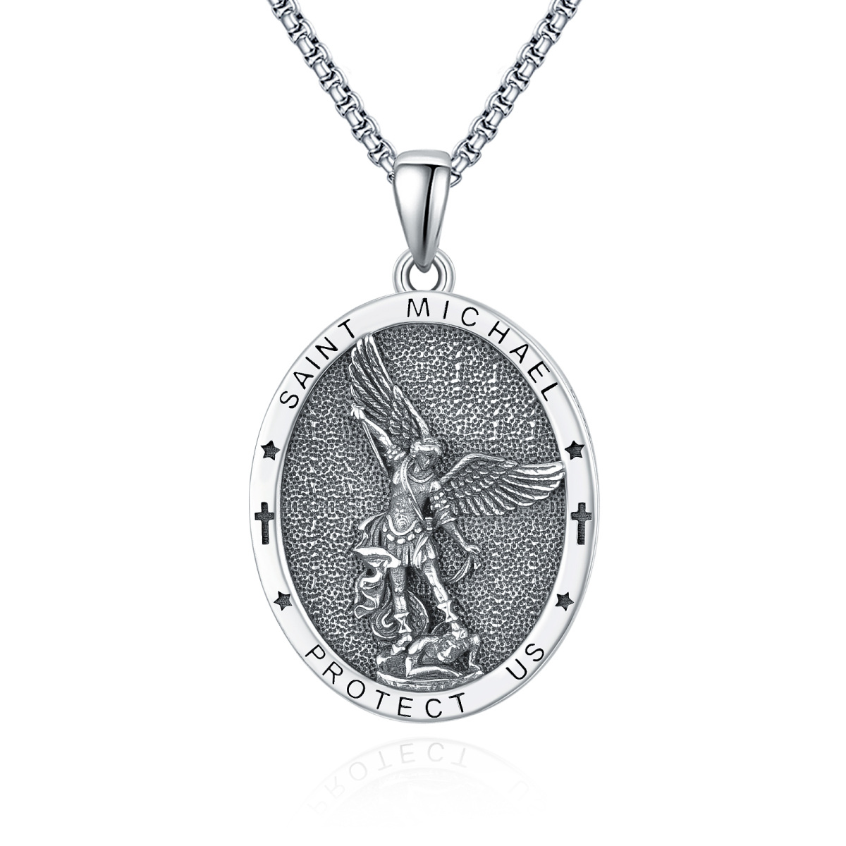 Sterling Silver Saint Michael Pendant Necklace with Engraved Word-1