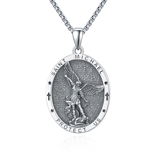 Collier pendentif Saint Michel en argent avec mot gravé-1