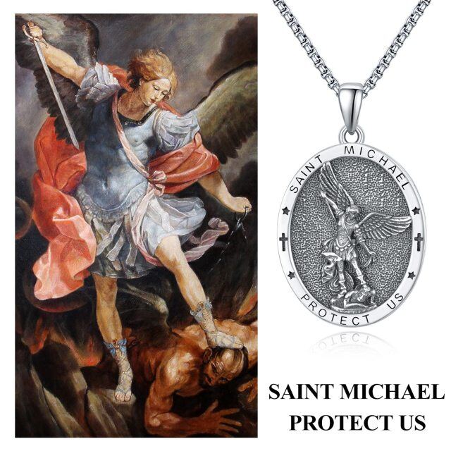 Sterling Silver Saint Michael Pendant Necklace with Engraved Word-5