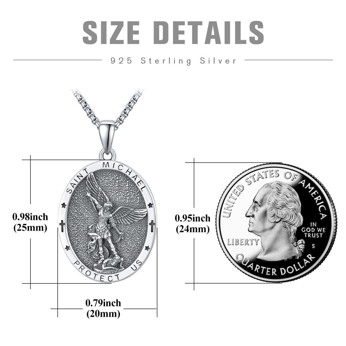 Sterling Silver Saint Michael Pendant Necklace with Engraved Word-6