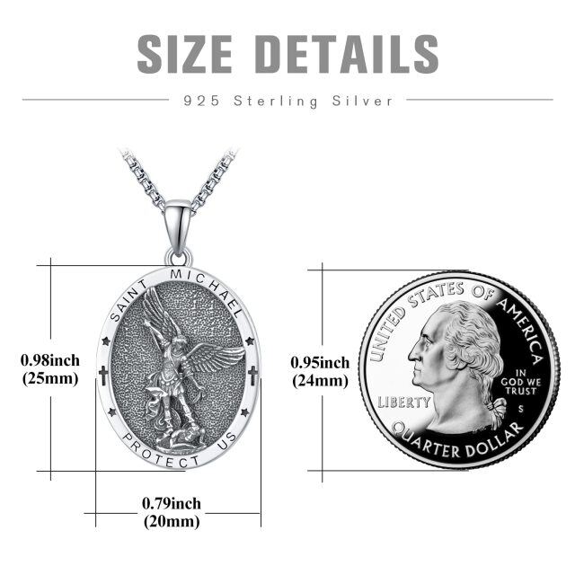 Sterling Silver Saint Michael Pendant Necklace with Engraved Word-6