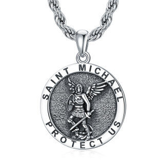 Sterling Silver Saint Michael Pendant Necklace with Rope Chain for Men-30