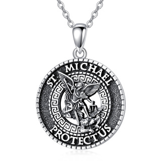 Sterling Silver Saint Michael Pendant Necklace with Engraved Words-46