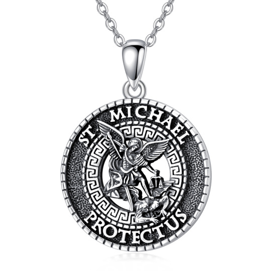 Sterling Silver Saint Michael Pendant Necklace with Engraved Words