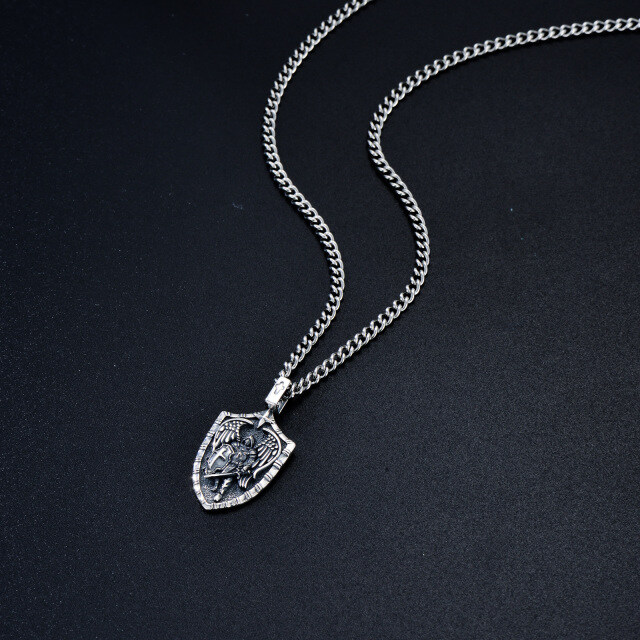 Collier de bouclier avec pendentif Saint Michel en argent sterling avec mot gravé pour hommes-5