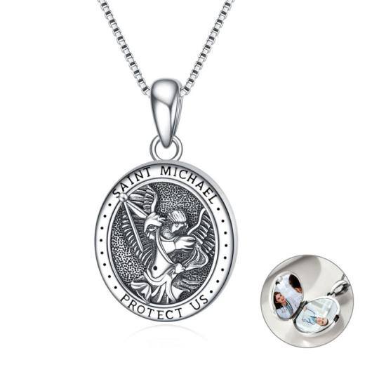 Sterling Silver Saint Michael Personalized Photo Locket Necklace