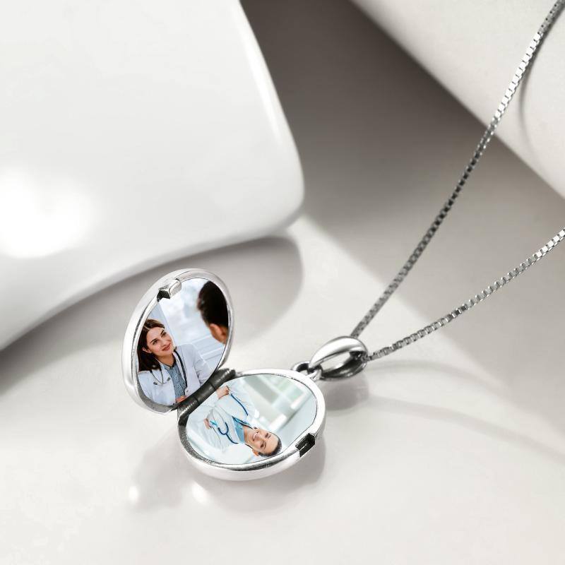 Sterling Silver Saint Michael Personalized Photo Locket Necklace-5