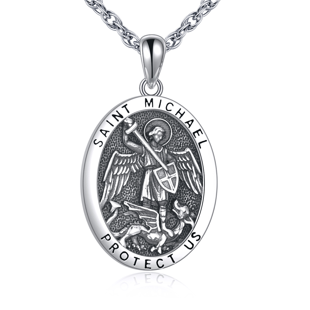 Sterling Silver Saint Michael Protect Us Pendant Necklace for Men-1