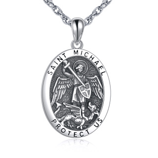 Sterling Silver Saint Michael Protect Us Pendant Necklace for Men-34