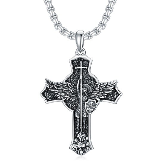 Sterling Silver Saint Michael & Shield Pendant Necklace for Men