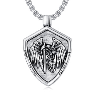 Sterling Silver Saint Michael & Shield Pendant Necklace with Engraved Word for Men-12