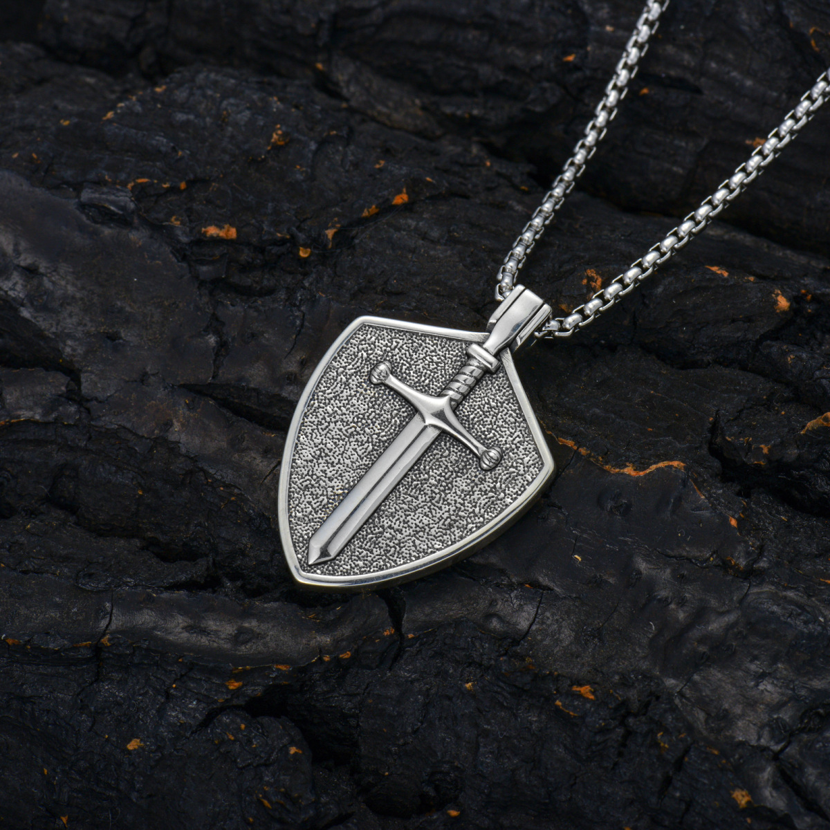 Sterling Silver Saint Michael & Shield Pendant Necklace with Engraved Word for Men-6