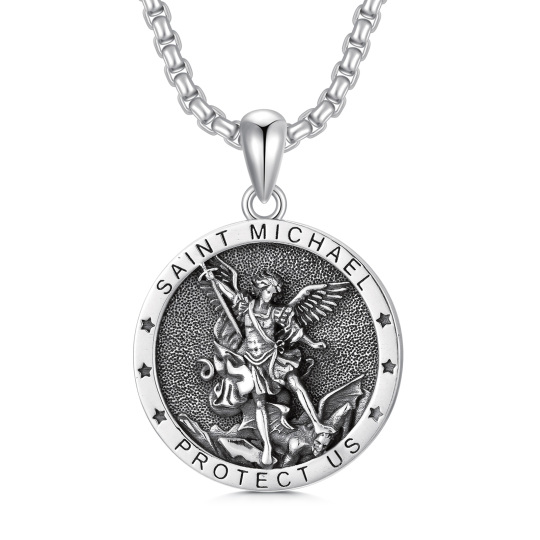 Collier pendentif Saint Michel en argent sterling avec mot gravé pour homme