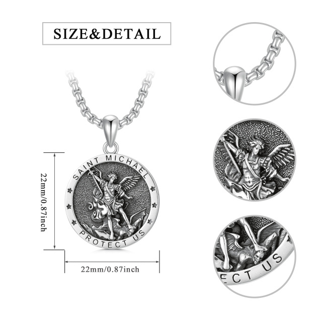 Sterling Silver Saint Michael & Star Pendant Necklace with Engraved Word for Men-5