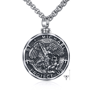 Sterling Silver Saint Michael Urn Necklace for Ashes with Engraved Word-8