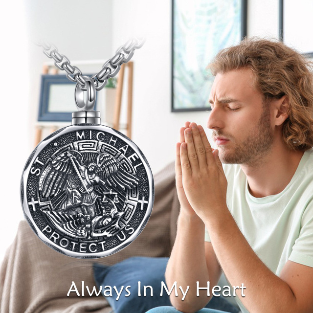 Sterling zilveren Saint Michael Urn ketting voor as met gegraveerd woord-3