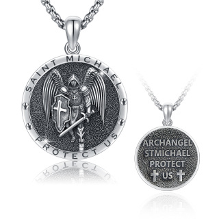 Sterling Silver Saint Michael Vintage Coin Pendant Necklace with Engraved Words for Men-38
