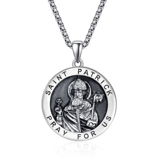 Sterling Silver Saint Patrick Pendant Necklace Engraved Saint Patrick Pray For Us