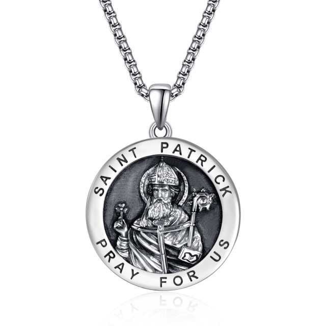 Sterling Silver Saint Patrick Pendant Necklace Engraved Saint Patrick Pray For Us-1