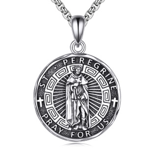 Sterling Silver Saint Peregrine Pendant Necklace for Men-1