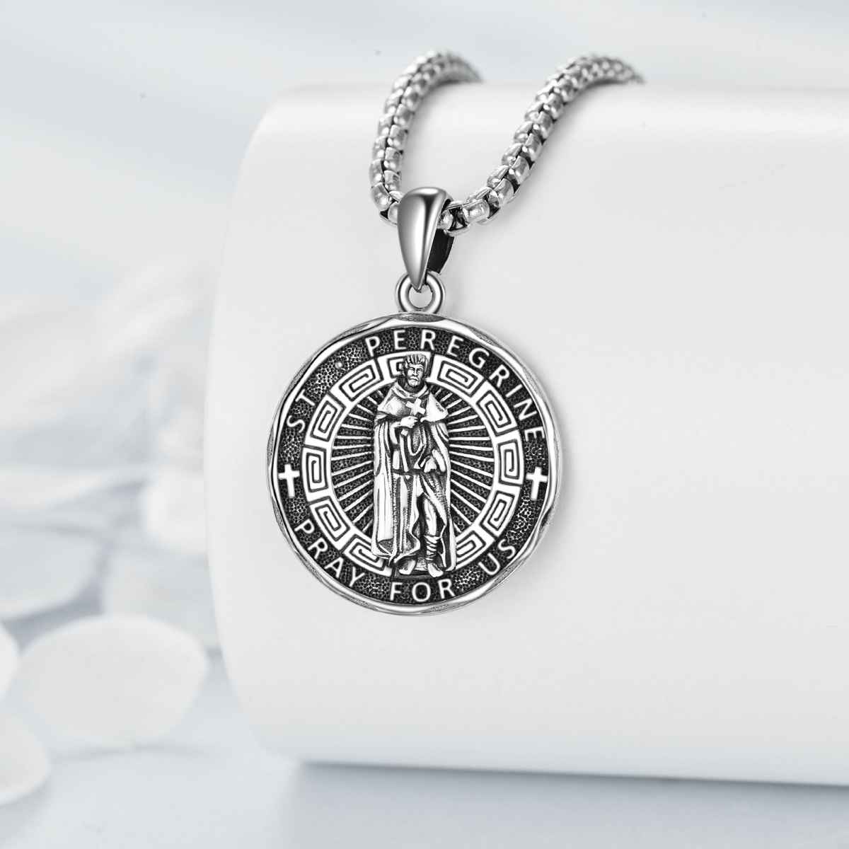 Sterling Silver Saint Peregrine Pendant Necklace for Men-3