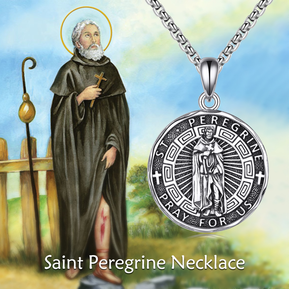 Sterling Silver Saint Peregrine Pendant Necklace for Men-6