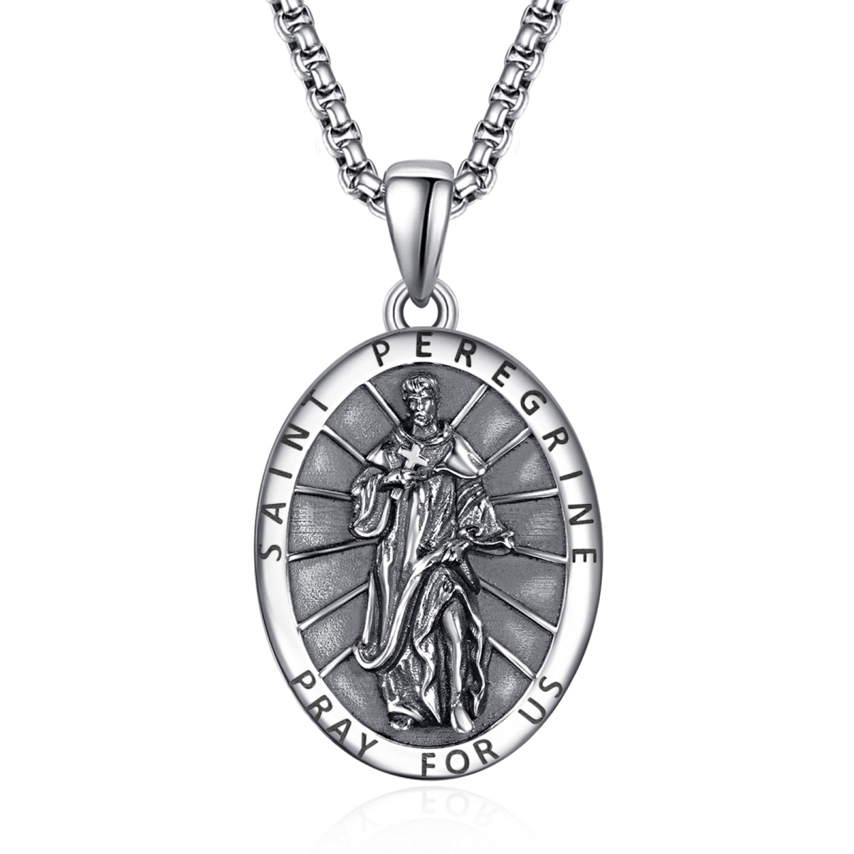 Sterling Silber Saint Peregrine Anhänger Halskette für Männer-1