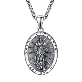 Sterling Silver Saint Peregrine Pendant Necklace for Men-4