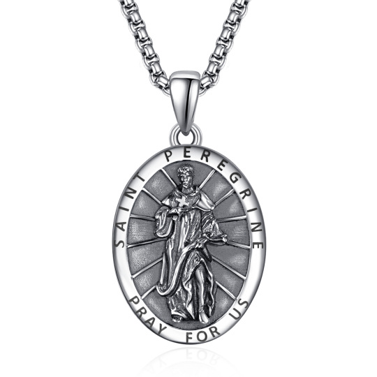 Sterling Silver Saint Peregrine Pendant Necklace for Men