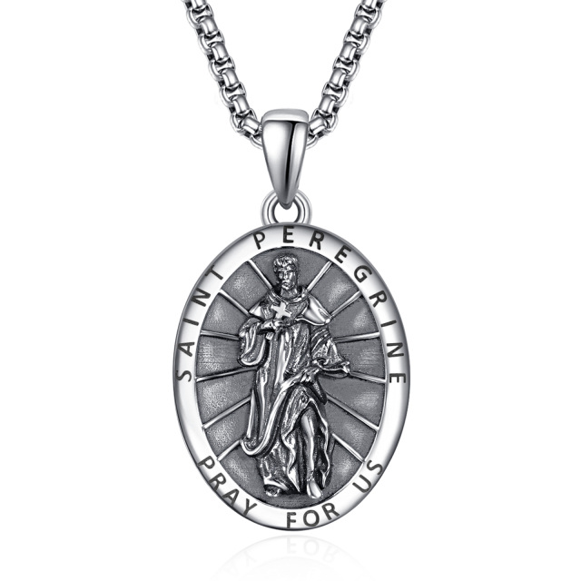 Sterling Silver Saint Peregrine Pendant Necklace for Men-3