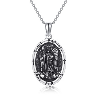 Sterling Silver Saint Raphael Pendant Necklace with Engraved Word-2