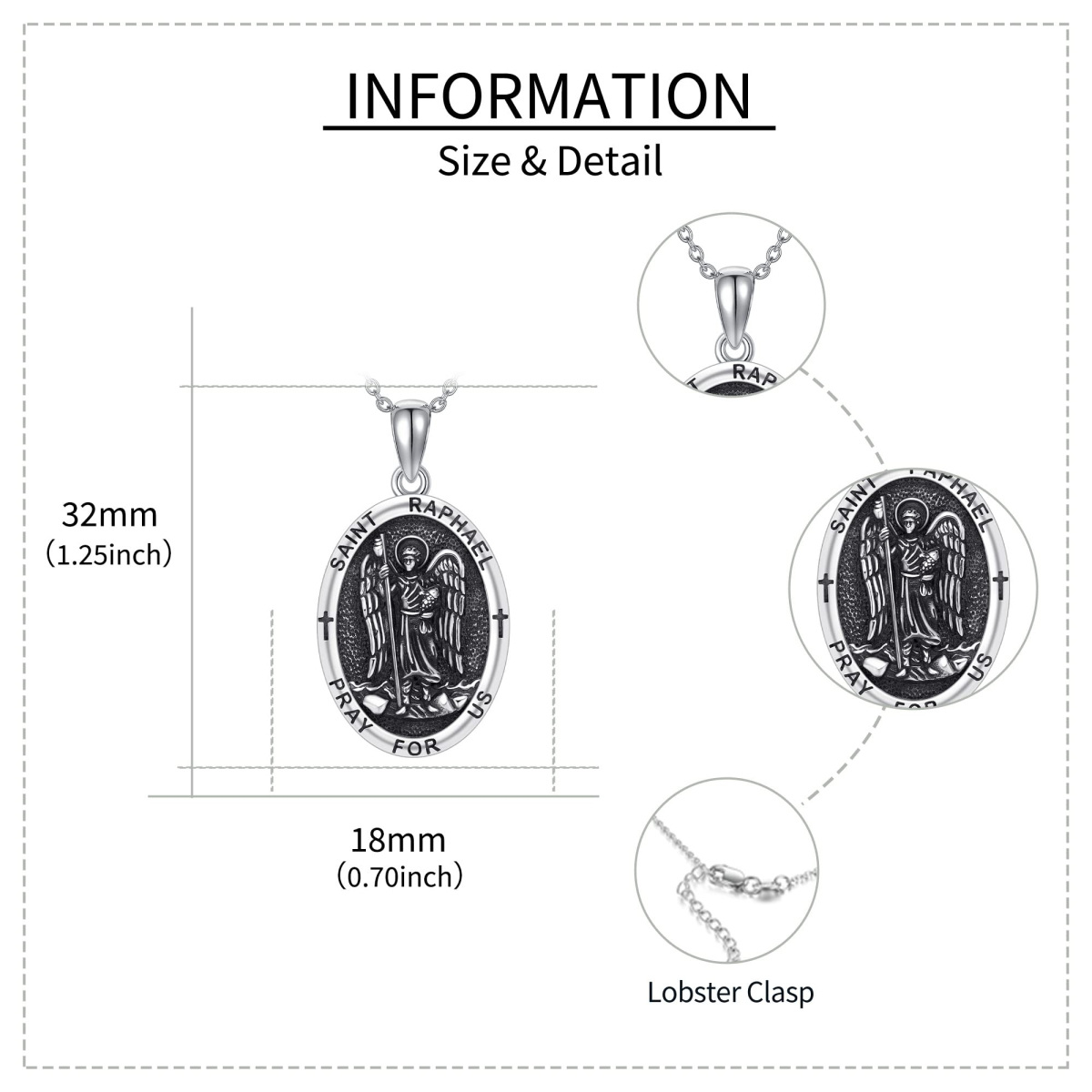 Colar com pingente de prata esterlina de São Rafael com palavra gravada-5