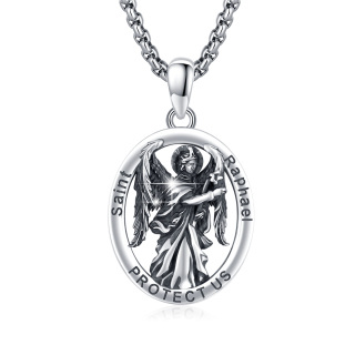 Sterling Silver Saint Raphael Protect Us Pendant Necklace with Engraved Word-4