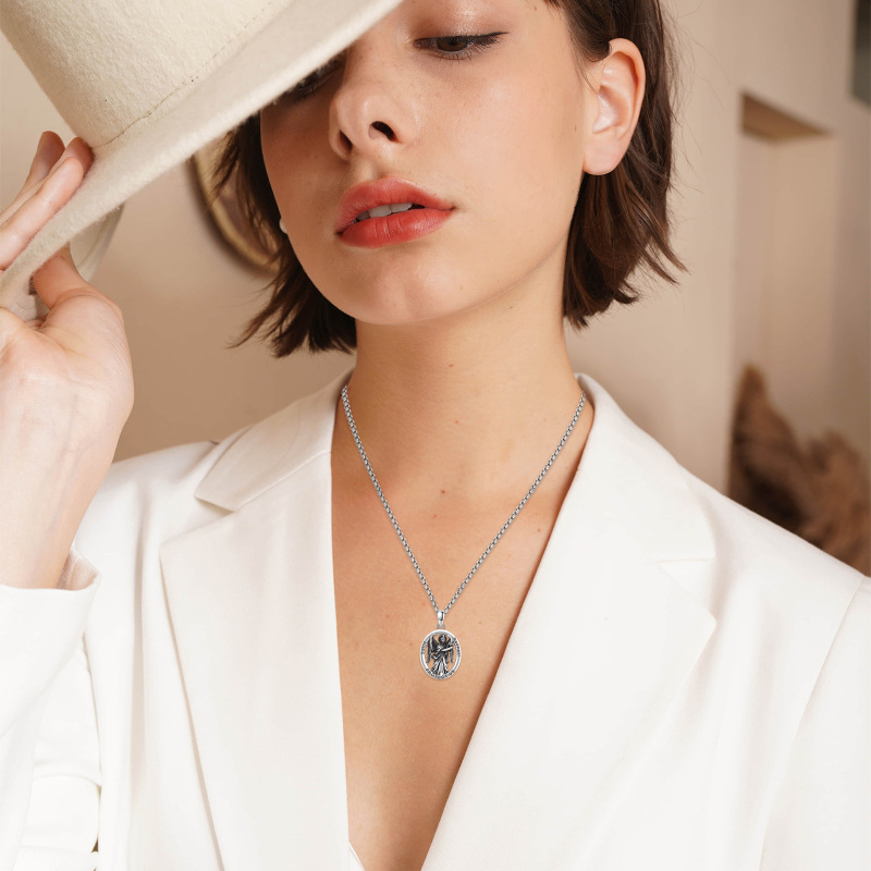 Sterling Silver Saint Raphael Protect Us Pendant Necklace with Engraved Word-2