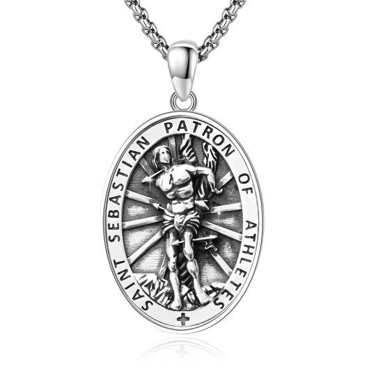 Sterling Silver Saint Sebastian Patron of Athletes Pendant Necklace for Men