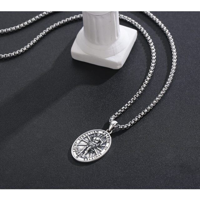 Sterling Silver Saint Sebastian Patron of Athletes Pendant Necklace for Men-3