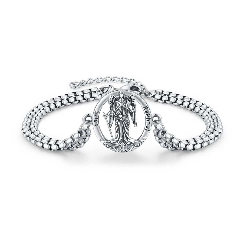 Pulseira com pingente San Rafael em prata esterlina para homem-1