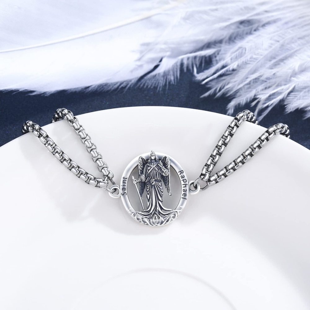 Pulseira com pingente San Rafael em prata esterlina para homem-4
