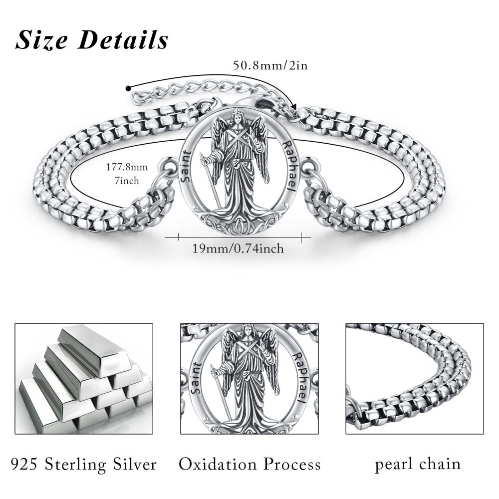 Pulseira com pingente San Rafael em prata esterlina para homem-5