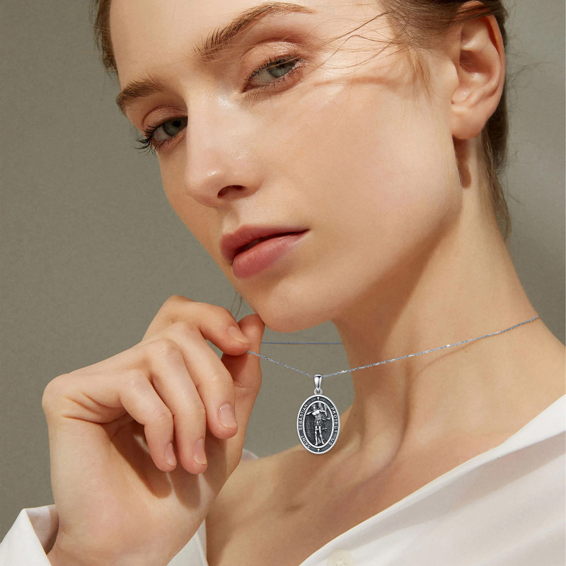 Collier pendentif Saint-Sébastien en argent sterling avec mot gravé pour hommes-3