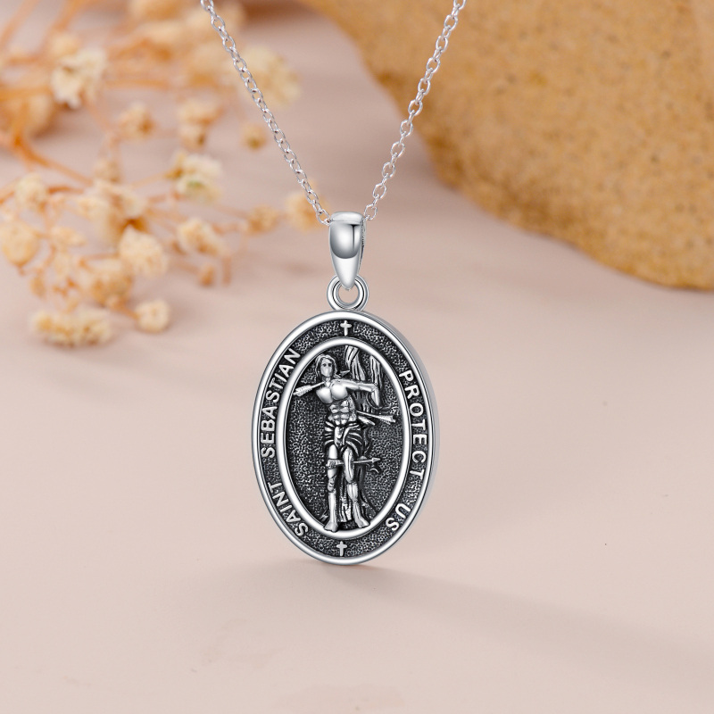Collier pendentif Saint-Sébastien en argent sterling avec mot gravé pour hommes-4