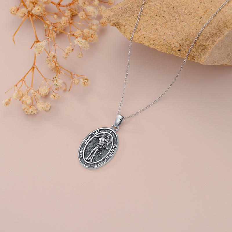 Collier pendentif Saint-Sébastien en argent sterling avec mot gravé pour hommes-5