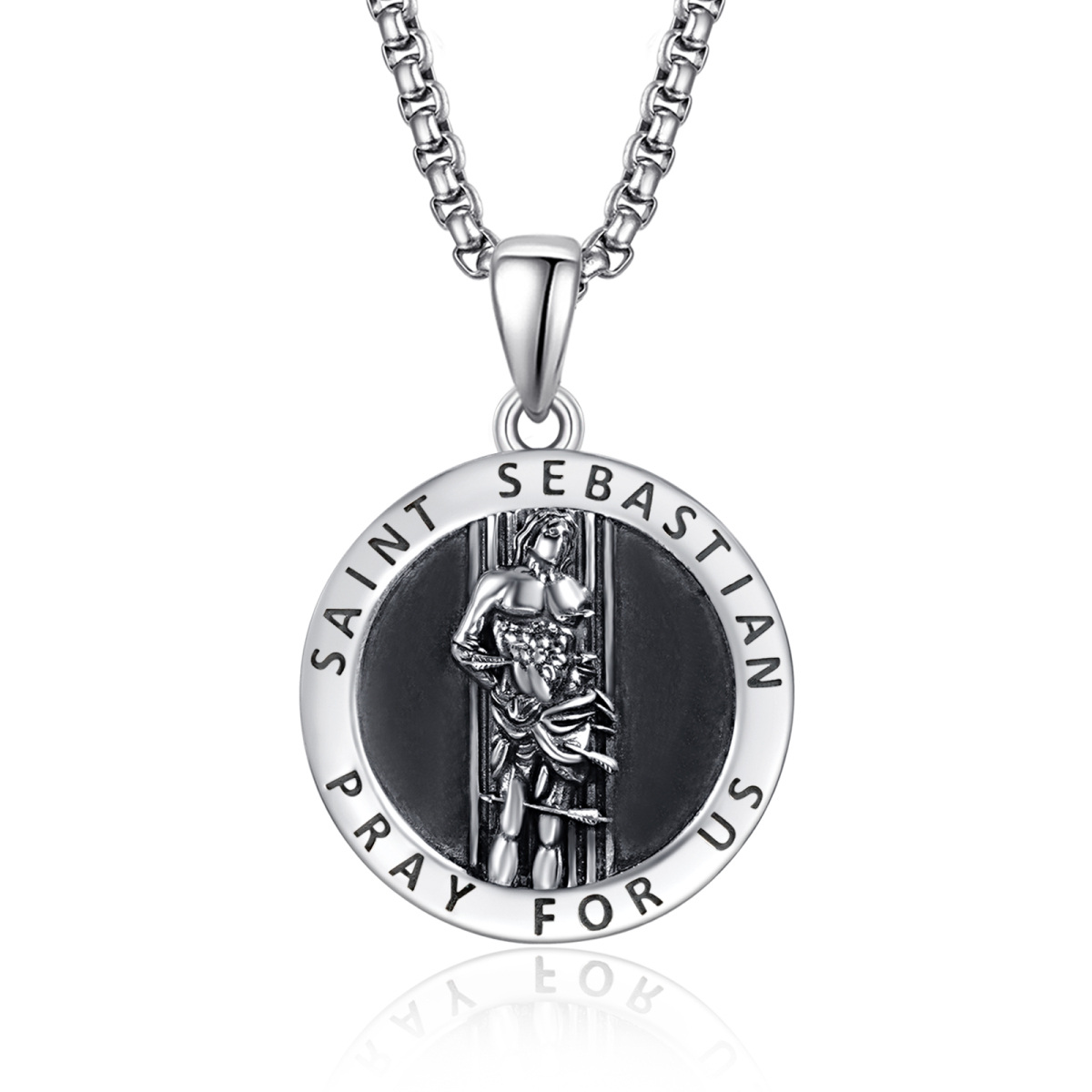 Collana con ciondolo in argento sterling San Sebastian Protect Us per uomo-1